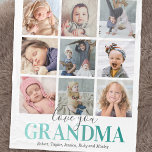 Grandma Gift | Love You Photo Fleece Blanket<br><div class="desc">Personalized grandmother warm fleecy blanket featuring a elegant white background that can be changed to any colour,  a 9 picture collage template for you to customize,  the saying "love you grandma" in a trendy teal gradient font,  and the names of the grandchildren.</div>