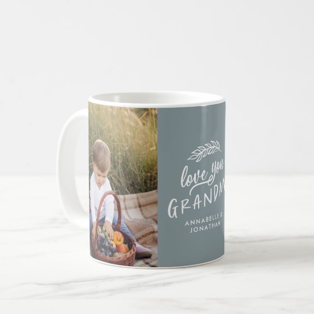 Grandma gift photo grandchild simple typography co coffee mug (Front Left)