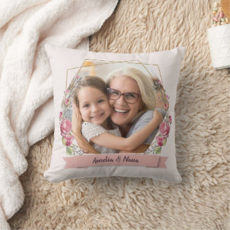 Grandma Gift Photo Pink Girly Mother's Day  Throw Pillow