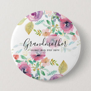 Grandma Gift - Pretty Plum Pink Flowers Perosonal 3 Inch Round Button