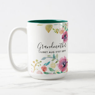 Grandma Gift - Pretty Plum Pink Flowers Perosonal Two-Tone Coffee Mug