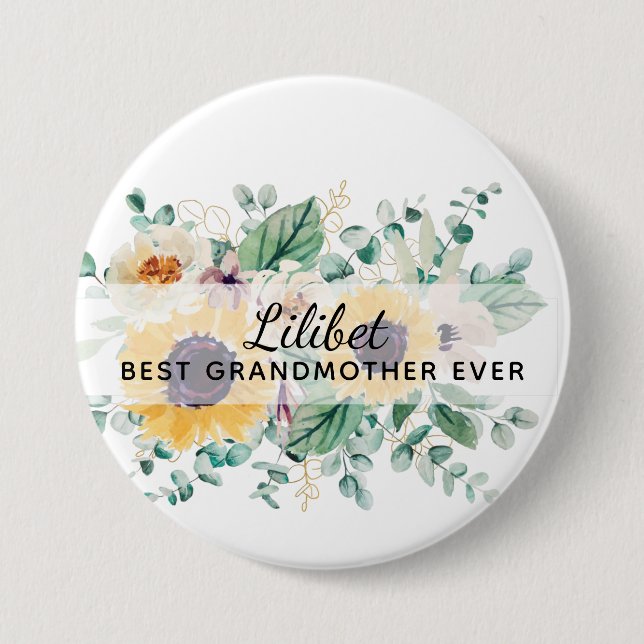 GRANDMA Gifts - Sunflower Themed Personalized 3 Inch Round Button (Front)