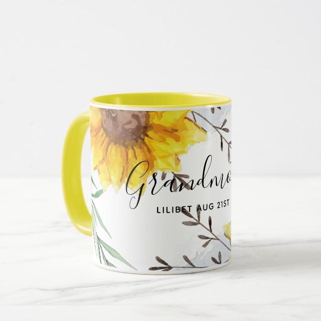 GRANDMA Gifts - Sunflower Themed Personalized Mug (Front Left)