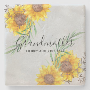 GRANDMA Gifts - Sunflower Themed Personalized Stone Coaster