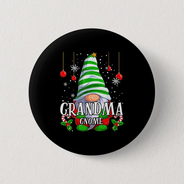 Grandma Gnome Christmas Pajamas Matching Family Gr 2 Inch Round Button (Front)