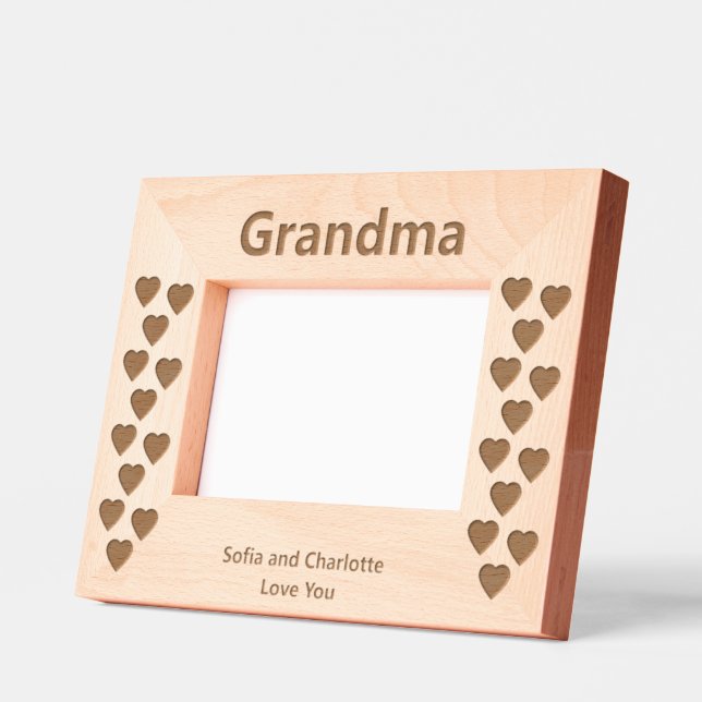 Grandma Grandchildren Names Love You Hearts Etched Frames (Left)