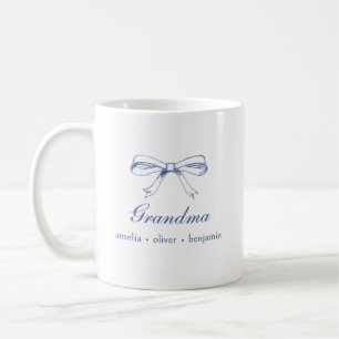 Grandma Grandkids Names Blue Bow Coquette Custom Coffee Mug