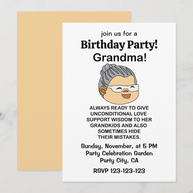 Grandma Grandmother Birthday Party Invitation (Front/Back)
