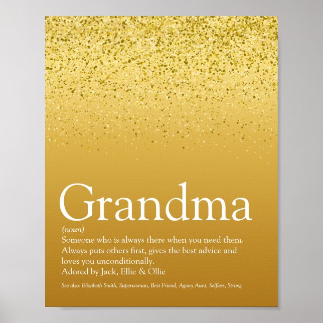 Grandma, Grandmother Definition Gold Glitter Poster (Front)