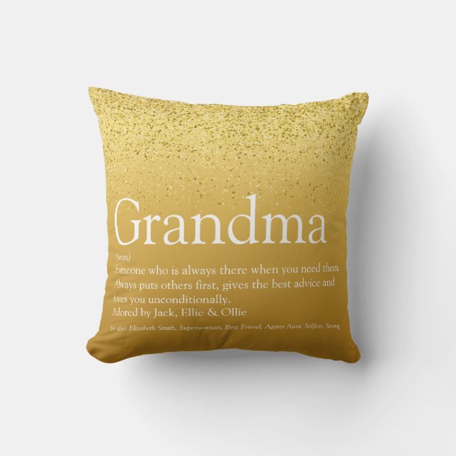 Grandma, Grandmother Definition Gold Glitter Throw Pillow (Front)