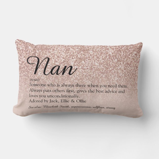 Grandma Grandmother Definition Rose Gold Glitter Lumbar Pillow (Front)