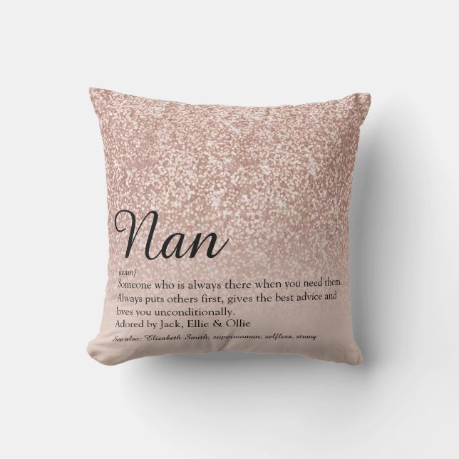 Grandma Grandmother Definition Rose Gold Glitter Throw Pillow (Front)