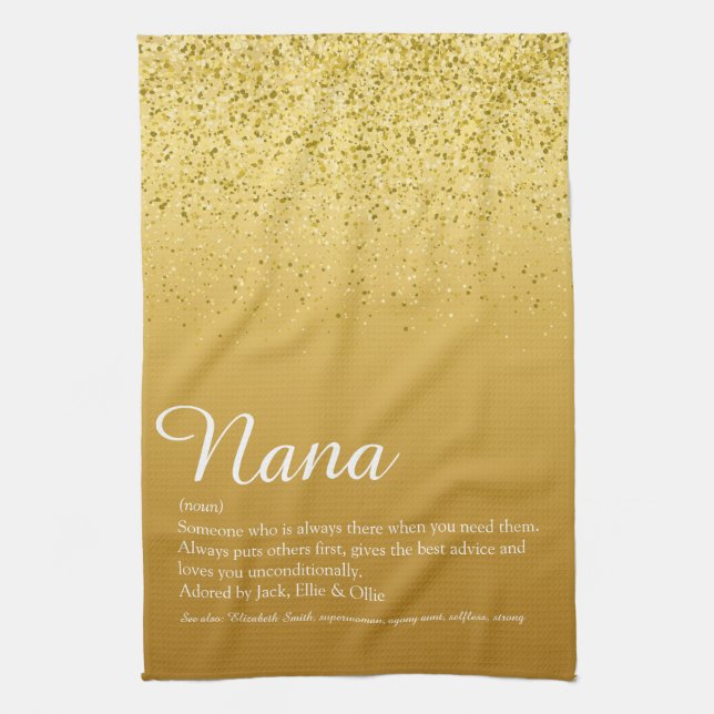 Grandma, Grandmother Definition Script Gold Kitchen Towel (Vertical)