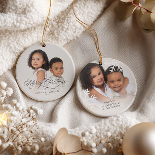 Grandma & Grandpa 2 Photo Grandchildren Christmas Ceramic Ornament