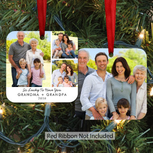 Grandma Grandpa 4 Photo Grandparents Christmas Metal Ornament