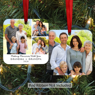 Grandma Grandpa 4 Photo Grandparents Christmas Metal Ornament