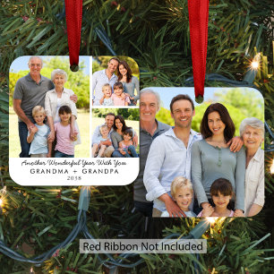 Grandma Grandpa 4 Photo Grandparents Christmas Metal Ornament