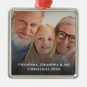 Grandma Grandpa and Me Photo Christmas Metal Ornament