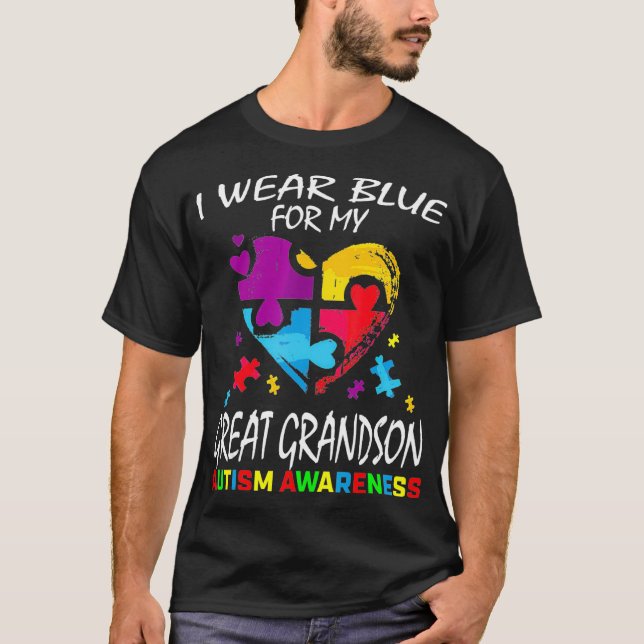 Grandma Grandpa Blue For My Great Grandson Autism  T-Shirt (Front)