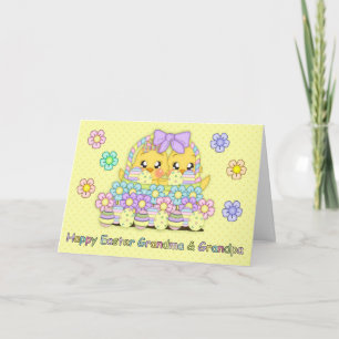 Grandma & Grandpa Cute Easter Chicks In A Basket Holiday Card