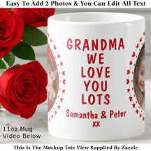Grandma Grandpa Family Two Photo Hearts Mug Custom