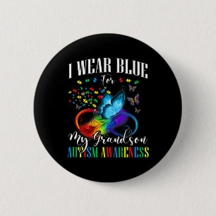 Grandma Grandpa I Wear Blue For My Grandson Autism 2 Inch Round Button