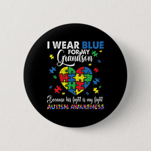 Grandma Grandpa I Wear Blue For My Grandson Autism 2 Inch Round Button
