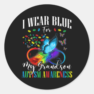 Grandma Grandpa I Wear Blue For My Grandson Autism Classic Round Sticker