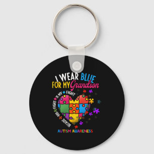 Grandma Grandpa I Wear Blue For My Grandson Autism Keychain