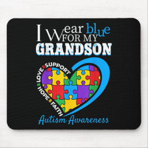 Grandma Grandpa I Wear Blue For My Grandson Autism Mouse Pad