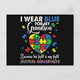 Grandma Grandpa I Wear Blue For My Grandson Autism Postcard