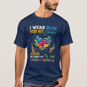 Grandma Grandpa I Wear Blue For My Grandson Autism T-Shirt