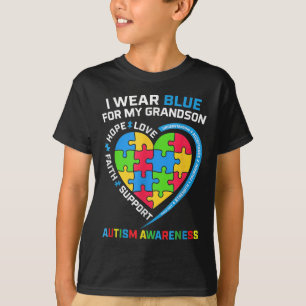 Grandma Grandpa I Wear Blue For My Grandson Autism T-Shirt