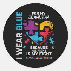 Grandma Grandpa I Wear Blue For My Grandson Classic Round Sticker