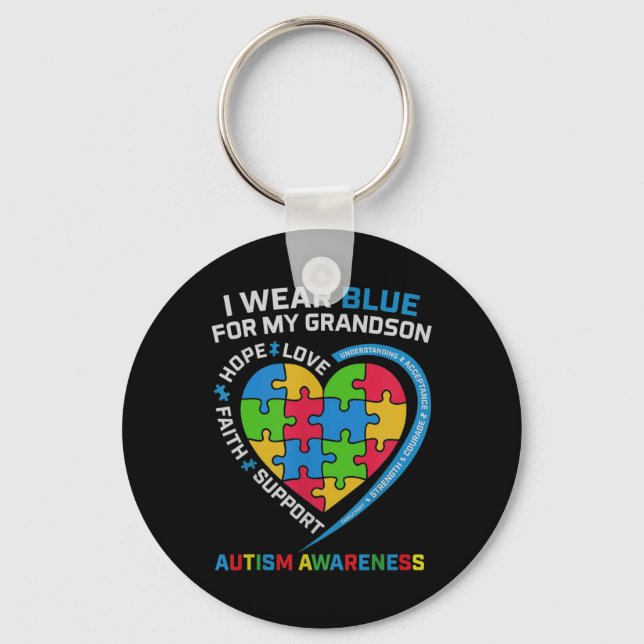 Grandma Grandpa I Wear Blue For My Grandson Keychain (Front)