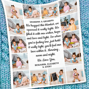 Grandma Grandpa Personalized 14 Photo Collage Fleece Blanket