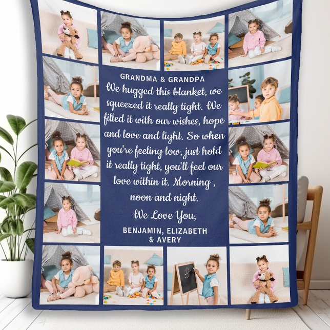 Grandma Grandpa Personalized 14 Photo Collage Poem Fleece Blanket (Creator Uploaded)