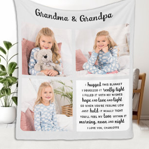 Grandma Grandpa Poem Modern Personalized 3 Photo  Fleece Blanket