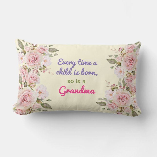 Grandma Grandpa Watercolor Flowers River Scene Lumbar Pillow (Front)