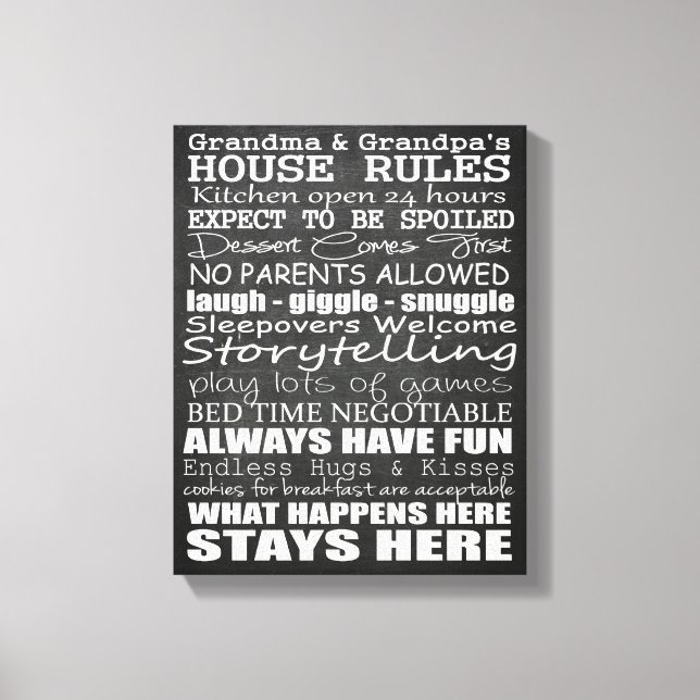 Grandma & Grandpa's House Rules 11x14 Canvas (Front)