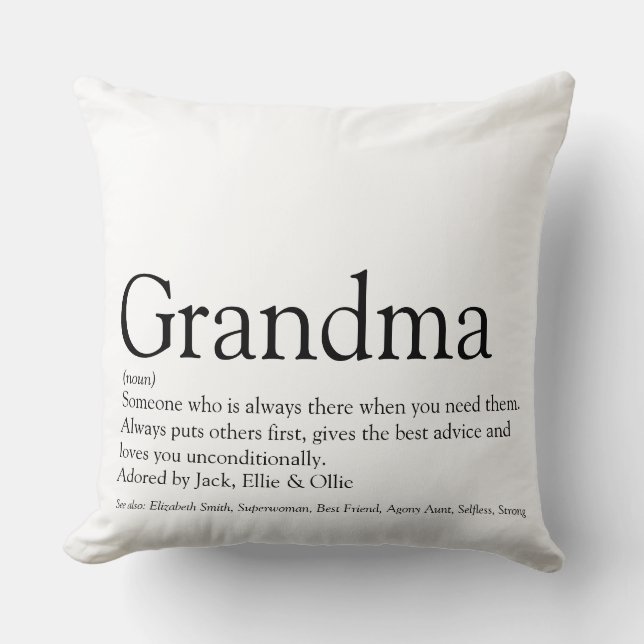 Grandma, Granny Definition Black and White Large Throw Pillow (Front)