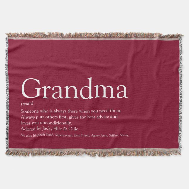 Grandma Granny Definition Burgundy Modern Fun Throw Blanket (Front)
