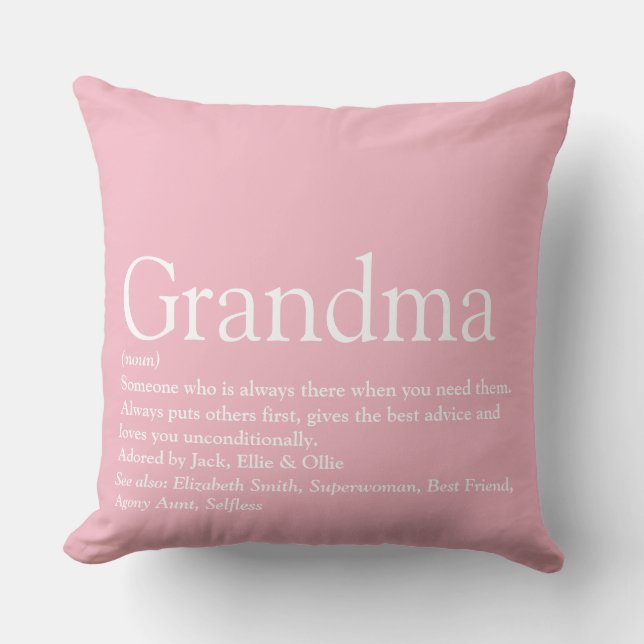 Grandma Granny Definition Saying Pink Large Throw Pillow (Front)