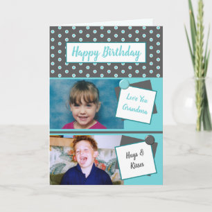 Grandma grey turquoise photo greeting Birthday Card