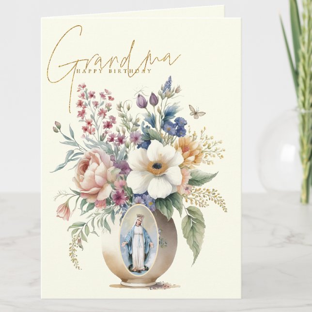 Grandma Happy Birthday Floral Religious Thank You Card (Creator Uploaded)