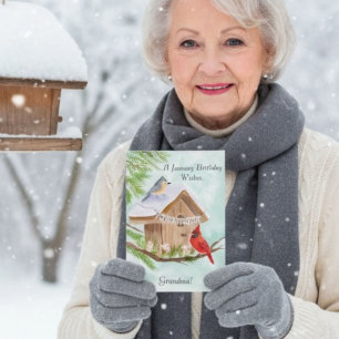 Grandma Happy January Birthday With Birds at Bird Card