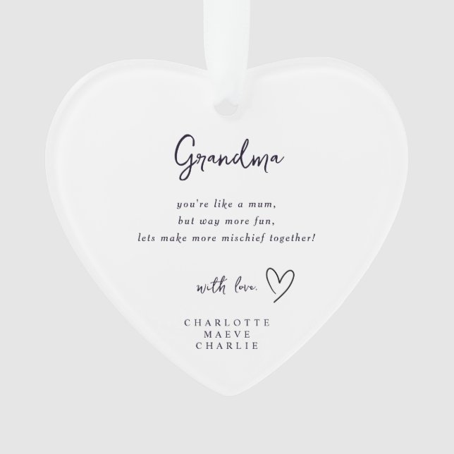 Grandma Heart Quote Keepsake Ornament Gift (Front)