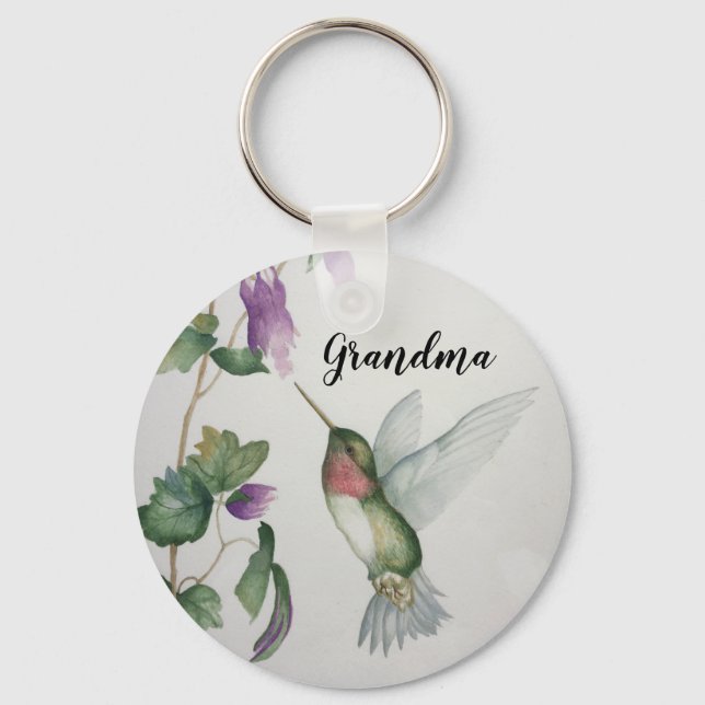 Grandma Hummingbird Elegant Watercolor Painting Keychain (Front)