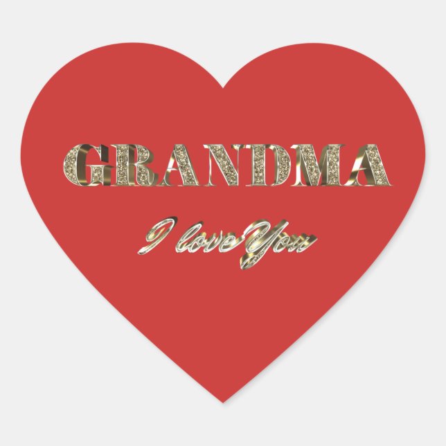 Grandma I Love You Gold Sparkles Typography Heart Sticker (Front)