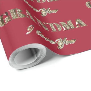 Grandma I Love You Red Gold Sparkles Typography Wrapping Paper